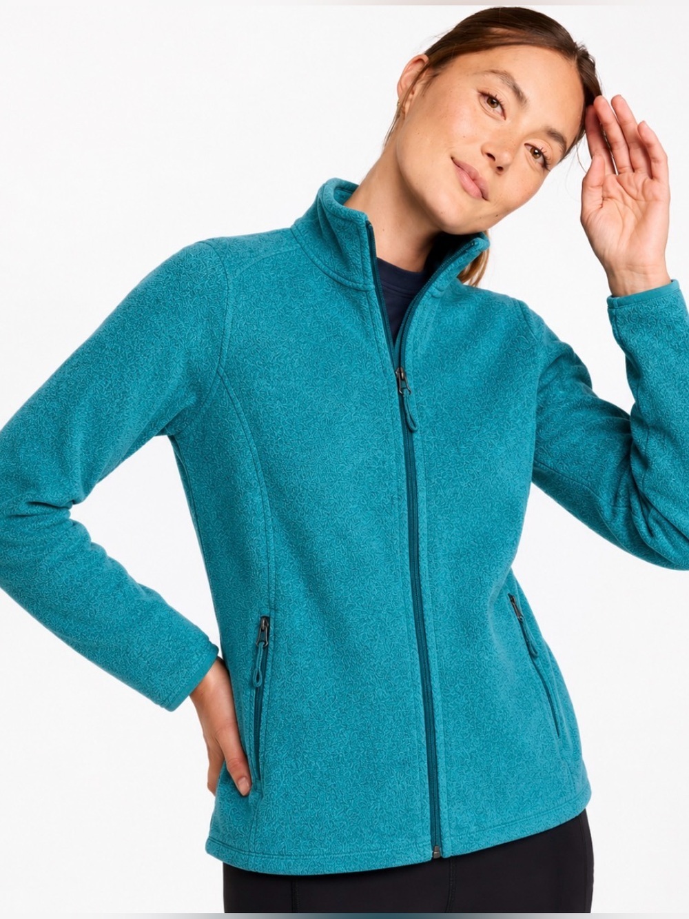 LL Bean Teal Blue Turquoise Women’s Fleece Full Zip Jacket Pockets Outdoor Cabin